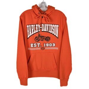 Harley-Davidson Museum Mens Size Small Hoodie Pullover Orange EUC